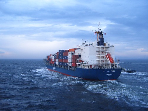 Container ship in rough sea