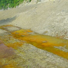 Iron-rich water leaking from the sediment basin