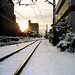 Train tracks in morning snow