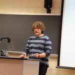 A student leads a presentation during class.