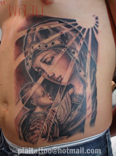 Love tattoos, a mother with her child