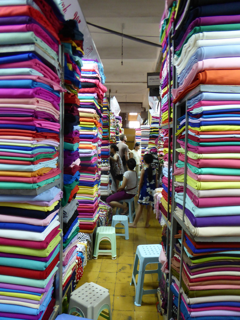 Shopping in the fabric market