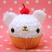 Amigurumi Fluffy white marshmallow bear cupcake with cherry on top