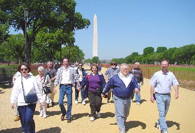 Tourists determinedly taking on Washington on the National Mall
