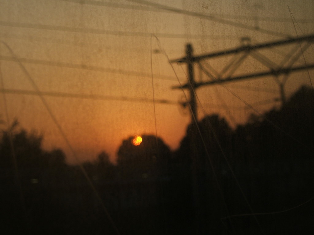 sunset through train window