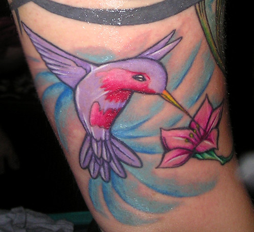 azalea hummingbird tattoo by A1Tattoo in Franklinville,NJ