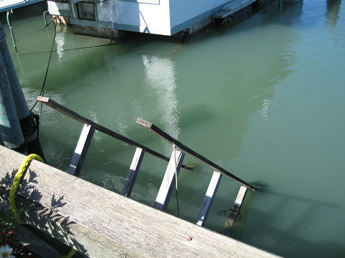 Ramp leading to underwater houseboat in Sausalito