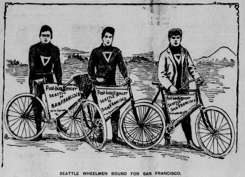 Newspaper sponsored cyclists riding from Seattle to SF ©  Michael Neubert