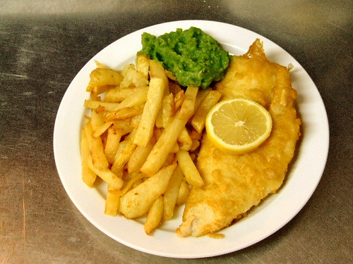 fish and chips and peas. Fish,Chips and Mushy Peas.