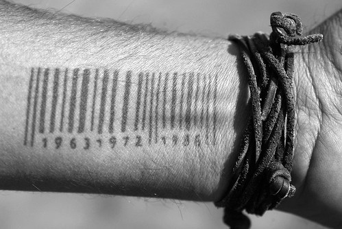 a barcode. supposedly it's a sign of the apocalypse