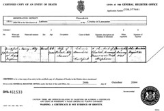 Ann (Ainscough) Alty death certificate 1851