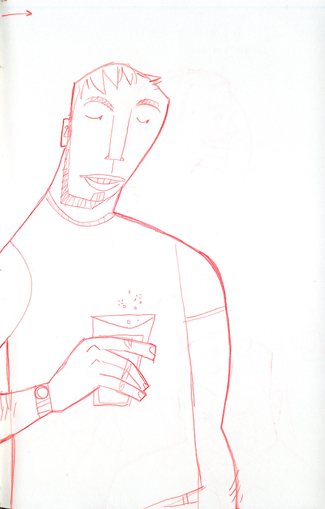 sketch of guy with drink