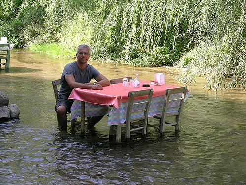 Dinner table in river