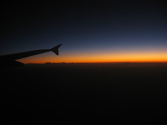Sunrise over Santiago from airplane