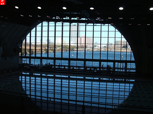 東京辰巳国際水泳場から運河を望む