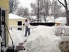 Julie shoveling snow