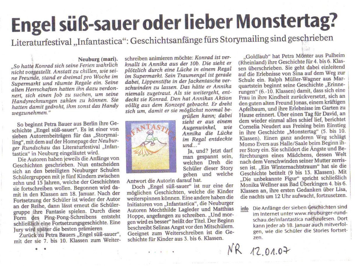 Artikel in er Neuburger Rundschau zum Storymailing. Gemeint ist natürlich die Autorin Petra A. Bauer