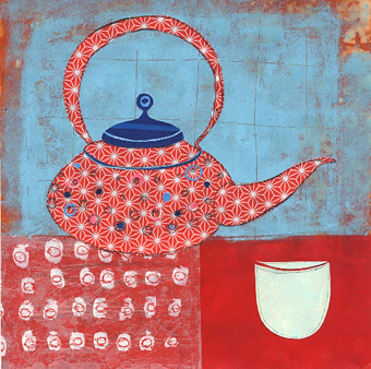 TEA cup and kettle by illustrator Anne Wilson