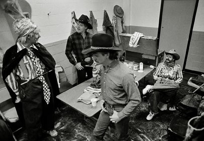 Rodeo clowns: in the dressing room