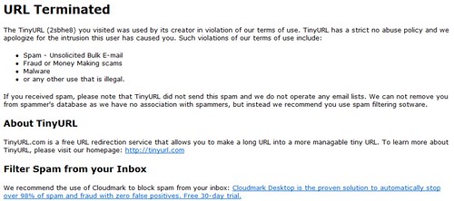 TinyURL blocks spam link