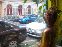 Le Centre Bouddhiste de l'Ile de France, à Paris.  En regardant la rue Condorcet.aris Buddhist Centre   looking out 2