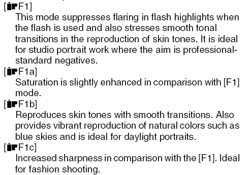 F1c Film Simulation Mode -- Excerpt from the S5 Pro Owner's Manual