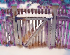 snowy garden gate