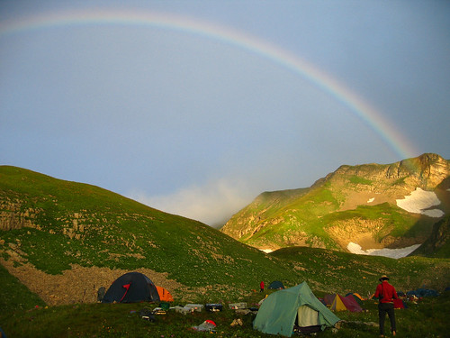 rainbow, over voronja camp, ortobalagan trough valley, caucasus mountains, republic of abkhasia, stephen alvarez 1