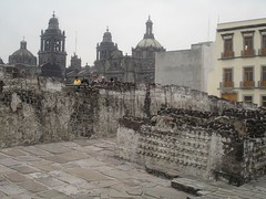 Mexico City Cathedral from the ruins of the Templo Mayor