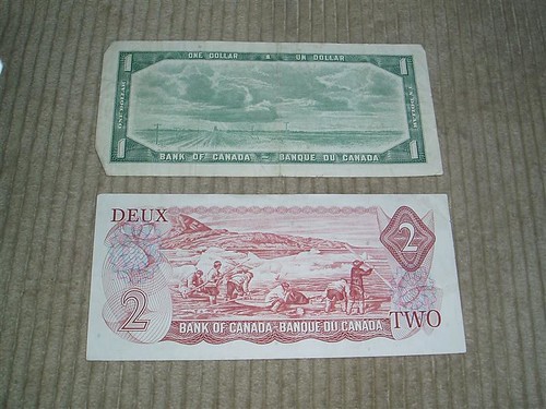 Old $1 and $2 Canadian Bills