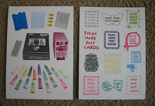Two Gocco-printed postcards by Mark Pawson