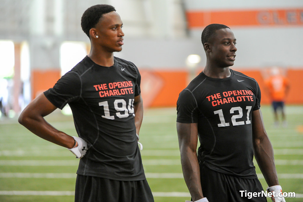 Clemson Recruiting Photo of Cornell Powell and Diondre Overton and Dabo Swinney and Football