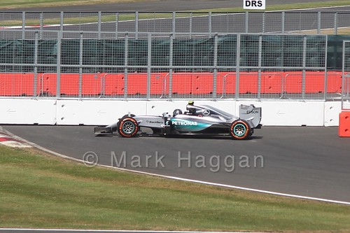 Nico Rosberg's Mercedes stops during Free Practice 1 at the 2015 British Grand Prix