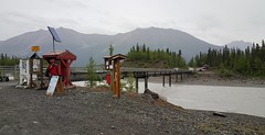 The McCarthy footbridge which spans the Kennicott River.  Before this was built in 1990, a self-propelled tram was the only way to cross the river here.