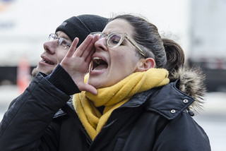 A Protester Shouts During an Anti-Tear-Gas Demonstration Outside the U.S. Department of Justice