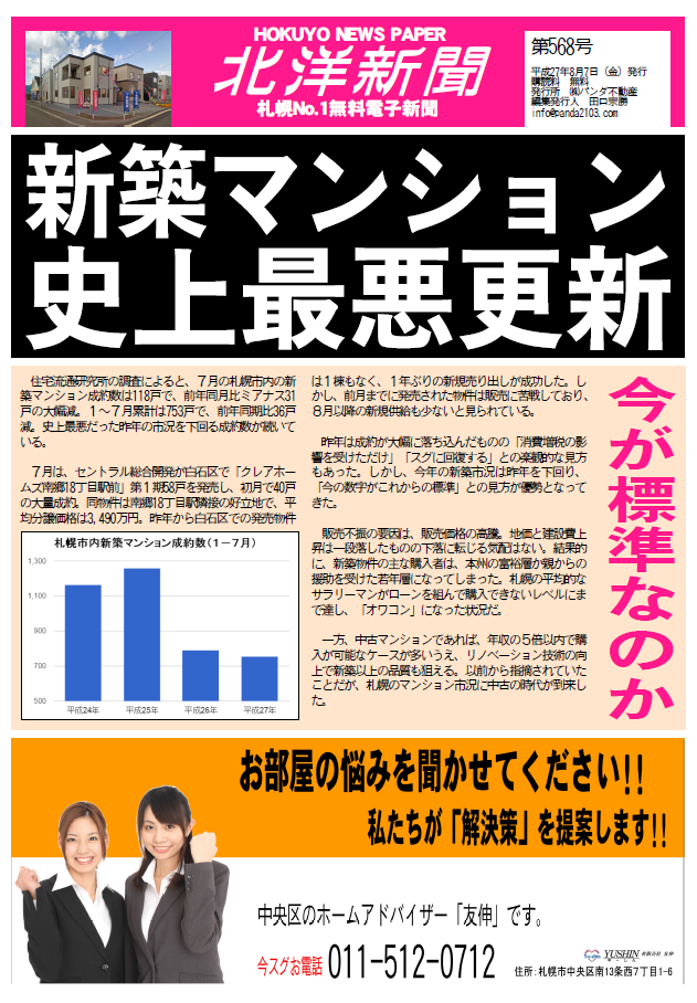住宅流通研究所の調査によると、７月の札幌...