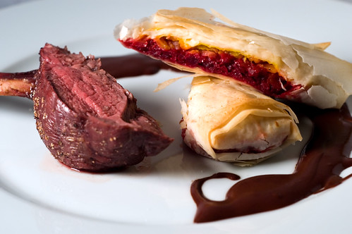 Rack of Venison with Beet Strudels and a Cocoa-Coffee Sauce