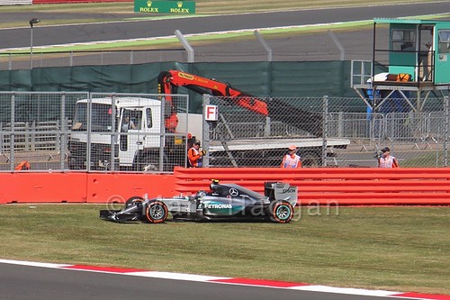 Nico Rosberg's Mercedes stops during Free Practice 1 at the 2015 British Grand Prix