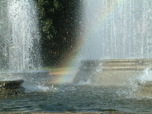 Rainbow in the fountains in front of the Atomium