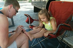 Getting our 4th of July toes painted