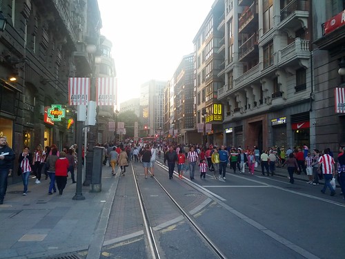Pedestrians take over roadway and tramway