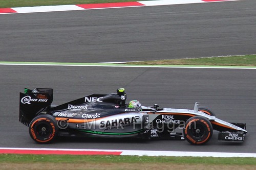 Sergio Perez in Free Practice 3 at the 2015 British Grand Prix at Silverstone