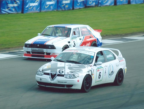 John Griffiths has always been a popular competitor with several 156s. Here he leads (temporarily) Graham Presley at Donington in 2008.
