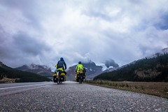 Cycling towards the Columbia Icefields.