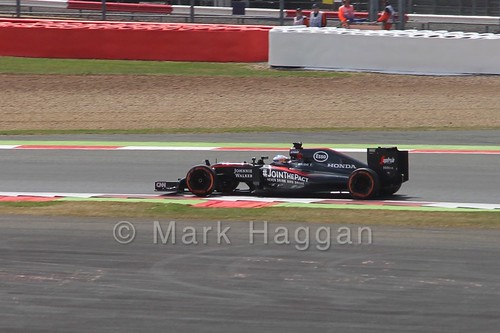 Fernando Alonso in Free Practice 2 for the 2015 British Grand Prix at Silverstone