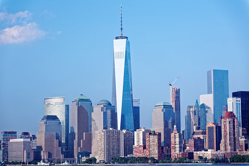 A view of the .Freedom Tower,. the replacement for the Twin Towers, from New York Harbor.