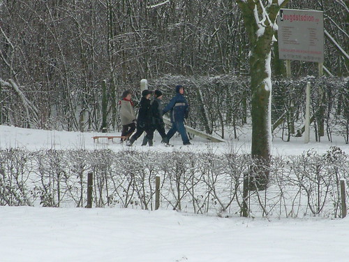 Kids walking in the snow