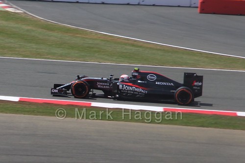 Jenson Button in Free Practice 2 for the 2015 British Grand Prix at Silverstone