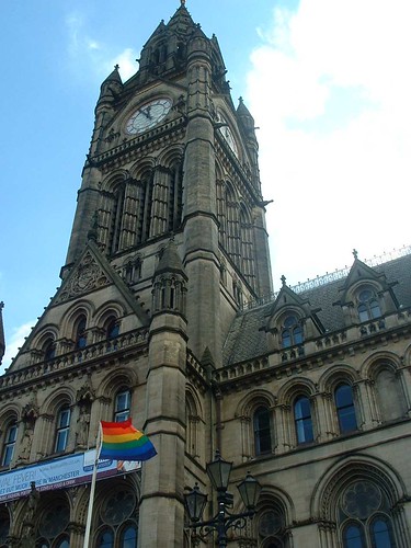 Rainbow flag in front of Manchester Town Hall - Picture www.zefrog.co.uk