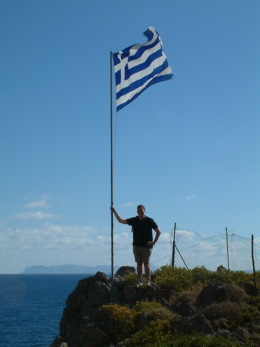 Frederik holds the Greek flag